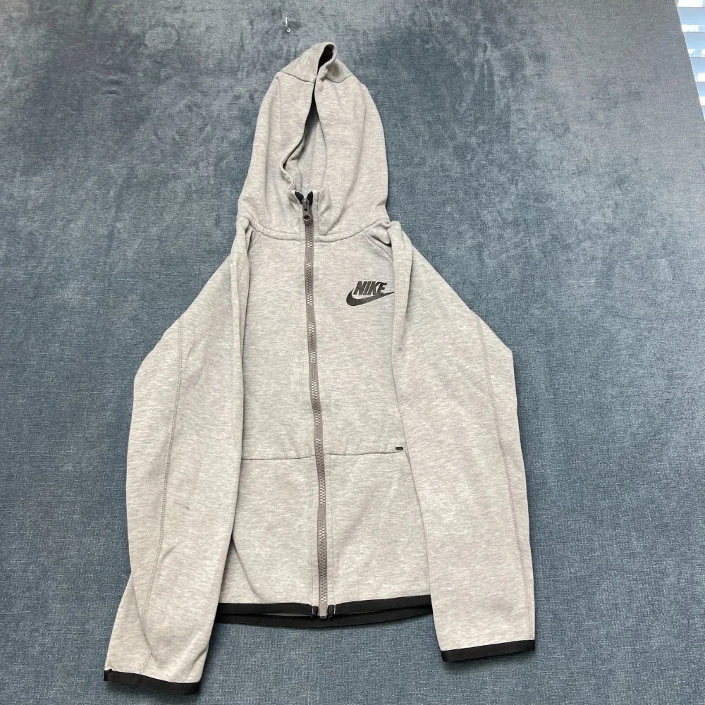 Nike Hoodie Mens Medium Gray Swoosh Logo Full Zip Raglan Sleeve Performance